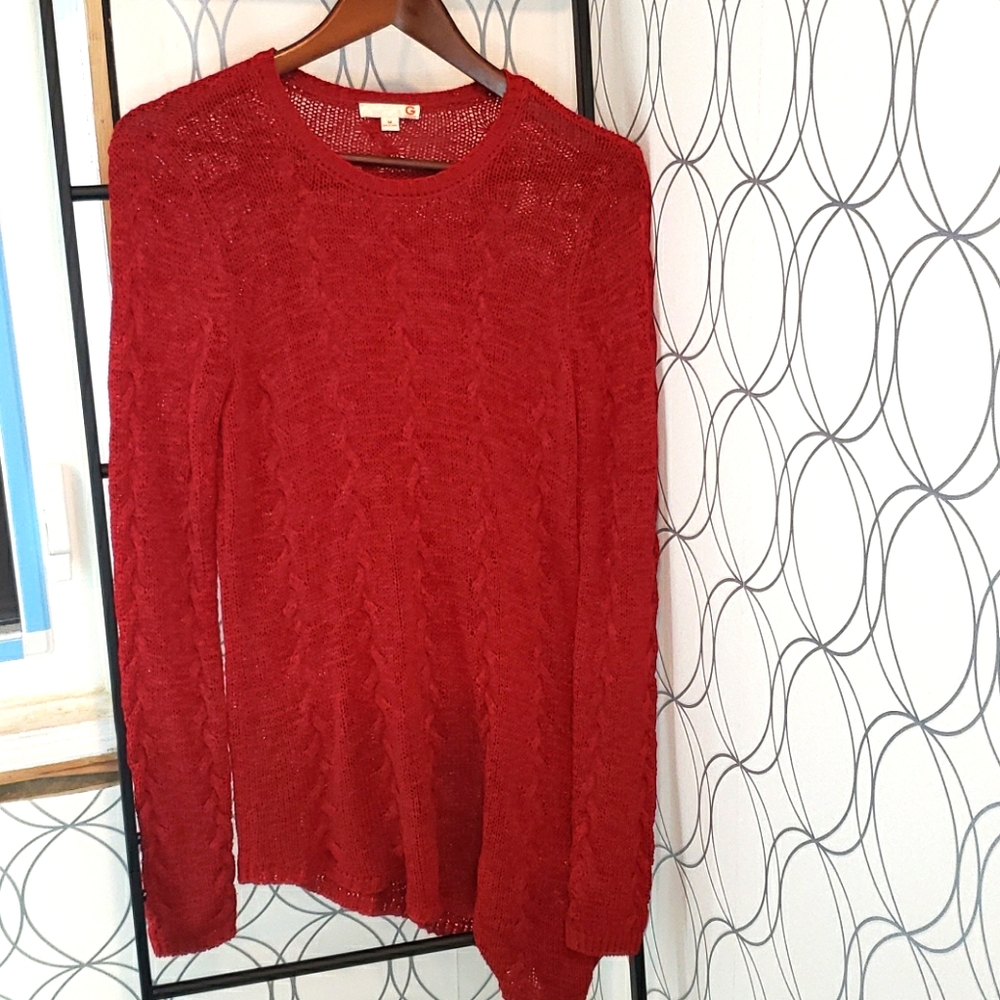 Euc G by Guess red asemmetrical cable knit sweater